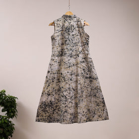 Beige - button down cotton batik dress 02 - handcrafted