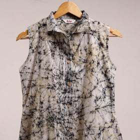 Beige - button down cotton batik dress 02 - handcrafted