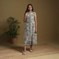Beige - button down cotton batik dress 02 - handcrafted