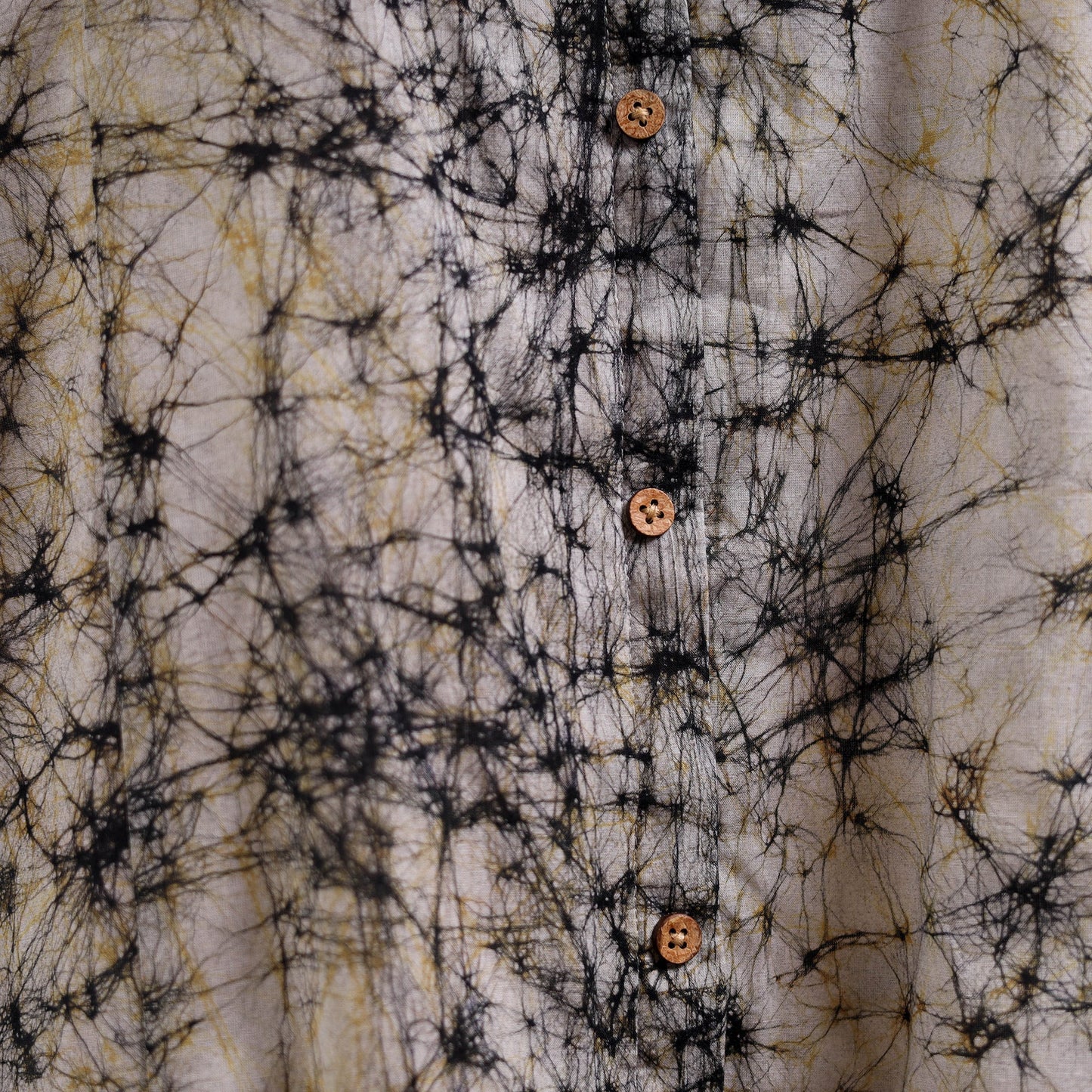 Beige - button down cotton batik dress 02 - handcrafted