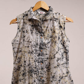 Beige - button down cotton batik dress 02 - handcrafted