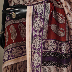 Beige - handloom chanderi silk bagh saree 07 - handcrafted