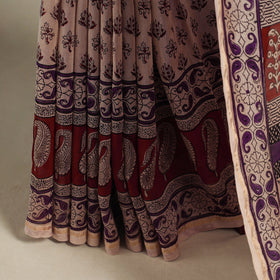 Beige - handloom chanderi silk bagh saree 07 - handcrafted