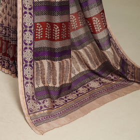 Beige - handloom chanderi silk bagh saree 07 - handcrafted