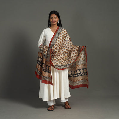 Buy Beige Block Print Chanderi Silk Bagru Dupatta