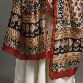 Beige - chanderi silk bagru dupatta 14 - handcrafted
