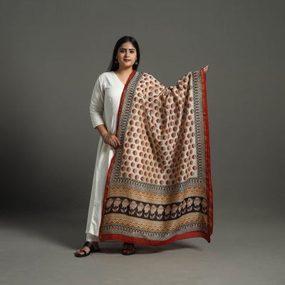 Beige - chanderi silk bagru dupatta 14 - handcrafted