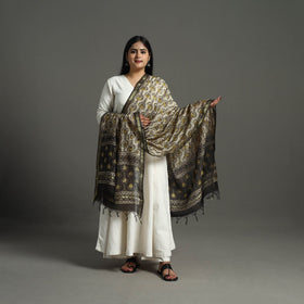 Beige - chanderi silk dabu bagru dupatta 08 - handcrafted