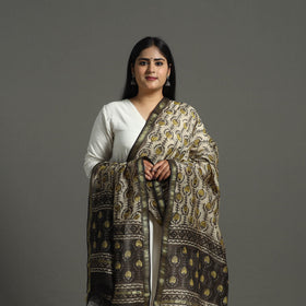 Beige - chanderi silk dabu bagru dupatta 08 - handcrafted