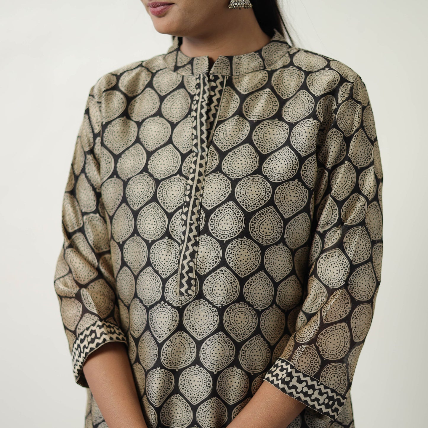 Buy Beige Chanderi Silk Hand Block Bagru Print Kurta Set