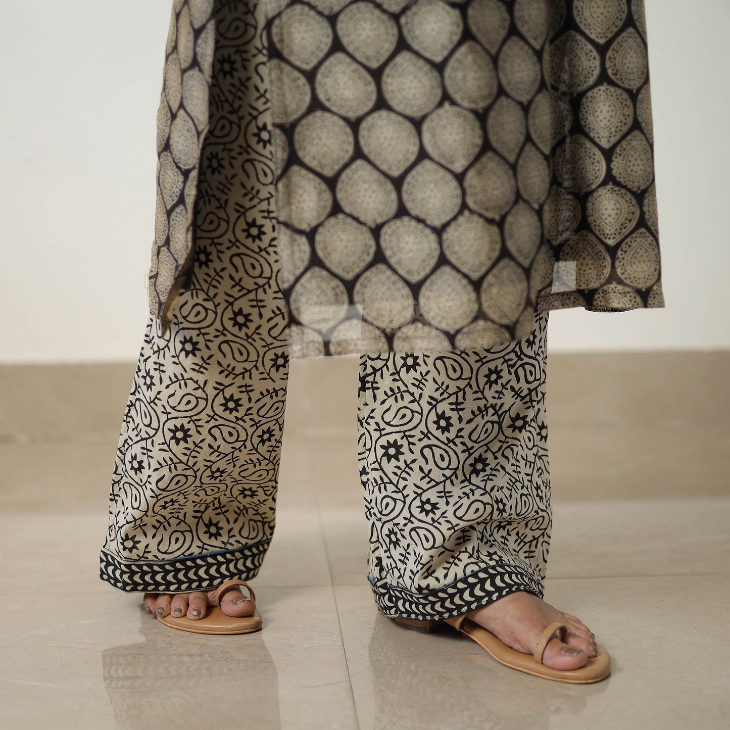 Buy Beige Chanderi Silk Hand Block Bagru Print Kurta Set