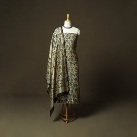 Chanderi silk hand block bagru print 3pc unstitched dress