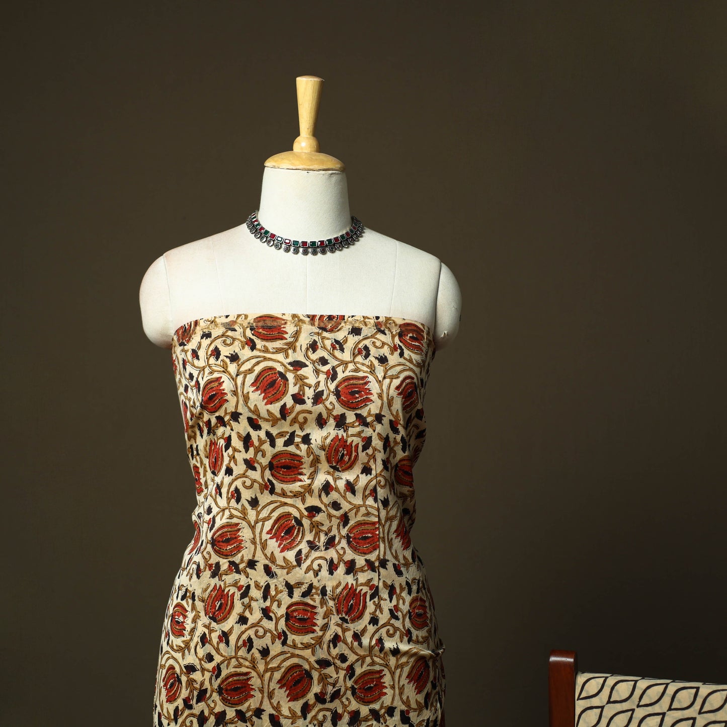 Chanderi silk hand block bagru print 3pc unstitched dress
