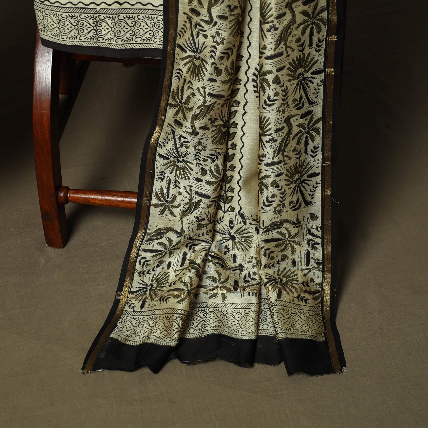 Chanderi silk hand block bagru print 3pc unstitched dress