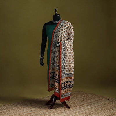 Beige - chanderi silk hand natural dyed bagru dupatta 11