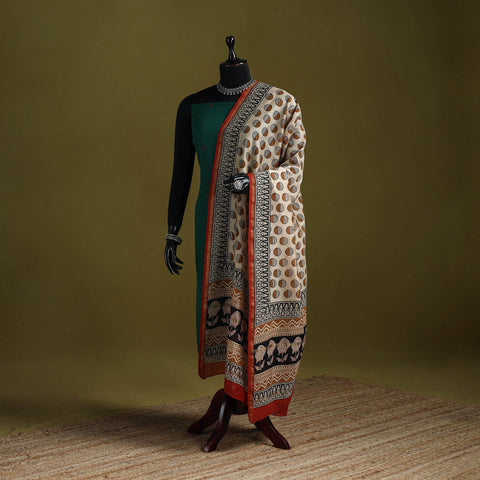 Beige - chanderi silk hand natural dyed bagru dupatta 11