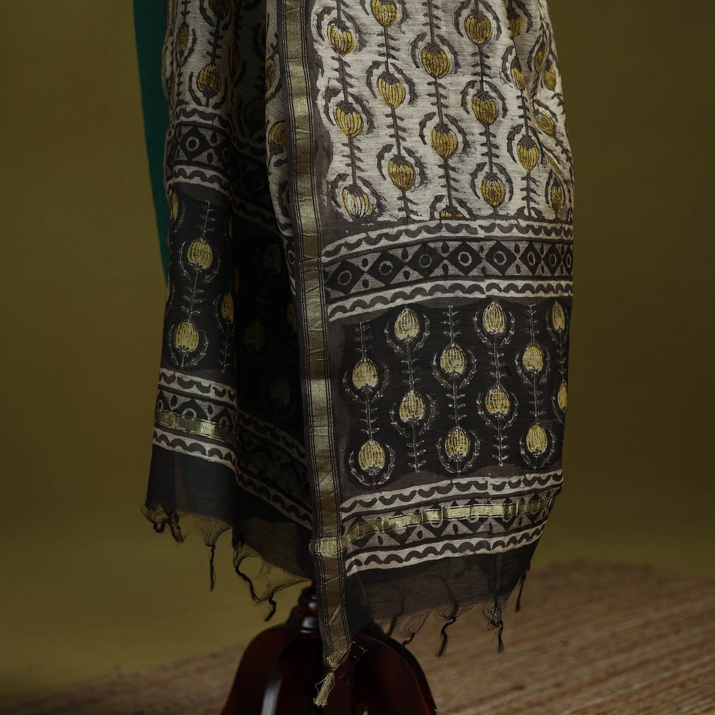 Beige - chanderi silk hand natural dyed dabu bagru dupatta