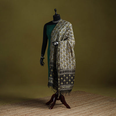 Beige - chanderi silk hand natural dyed dabu bagru dupatta