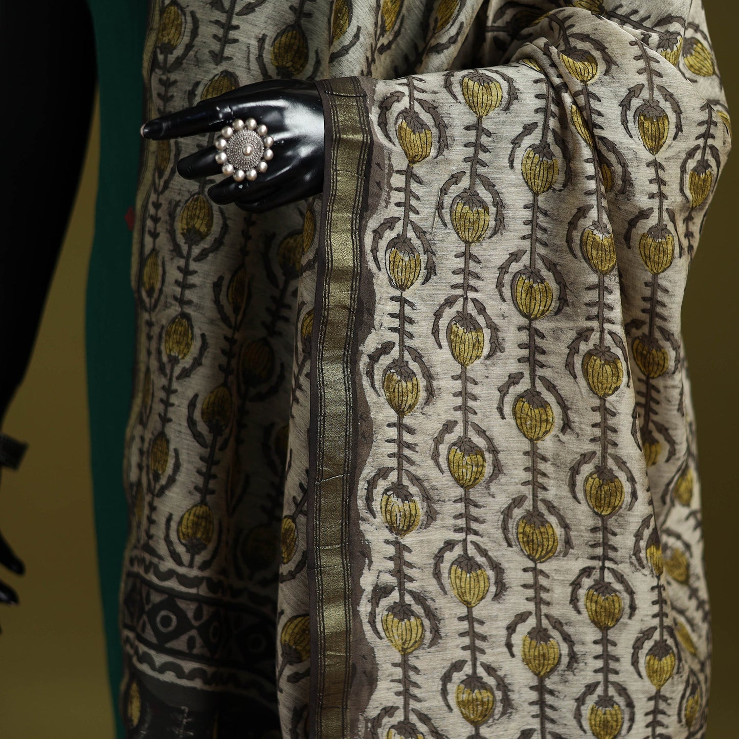 Beige - chanderi silk hand natural dyed dabu bagru dupatta