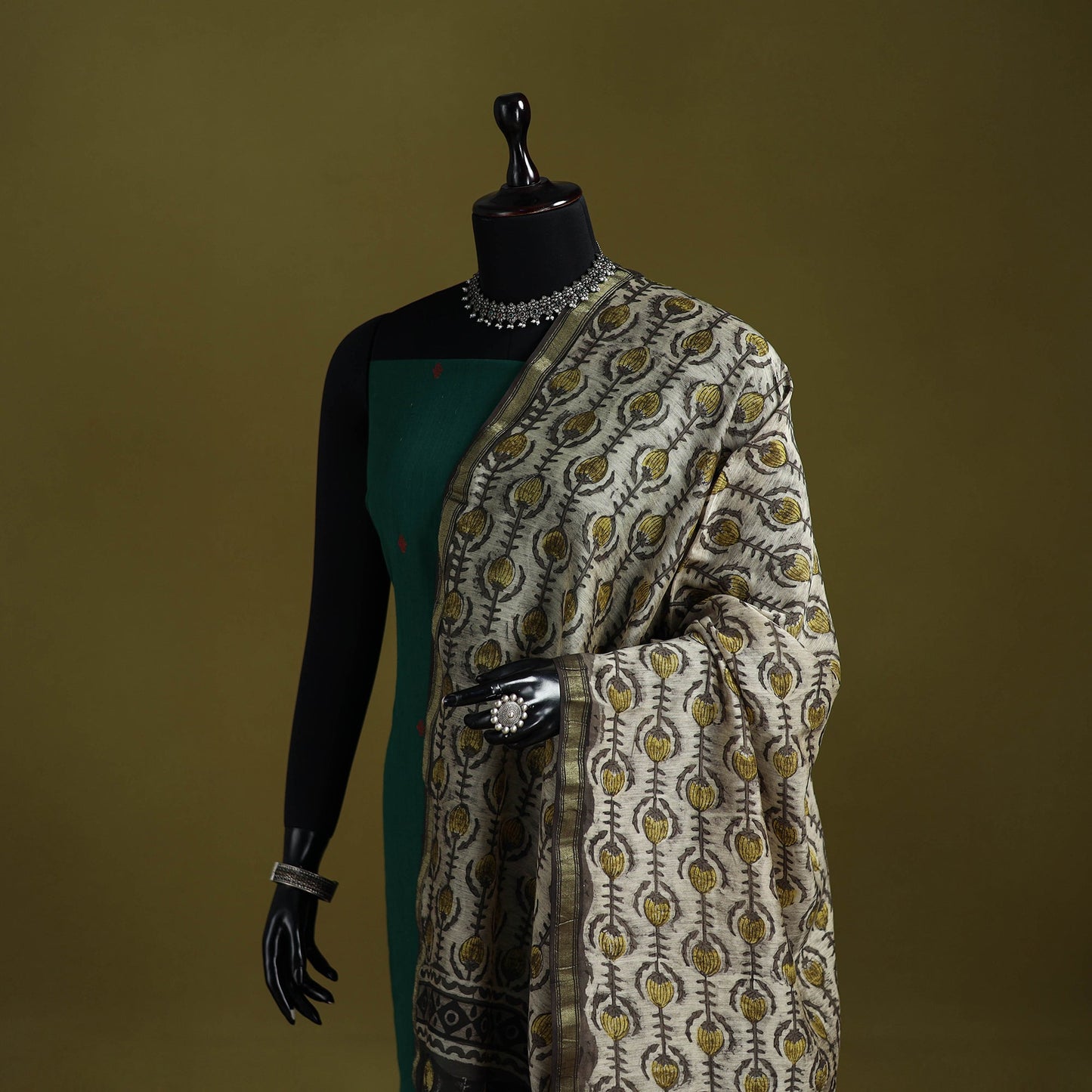 Beige - chanderi silk hand natural dyed dabu bagru dupatta