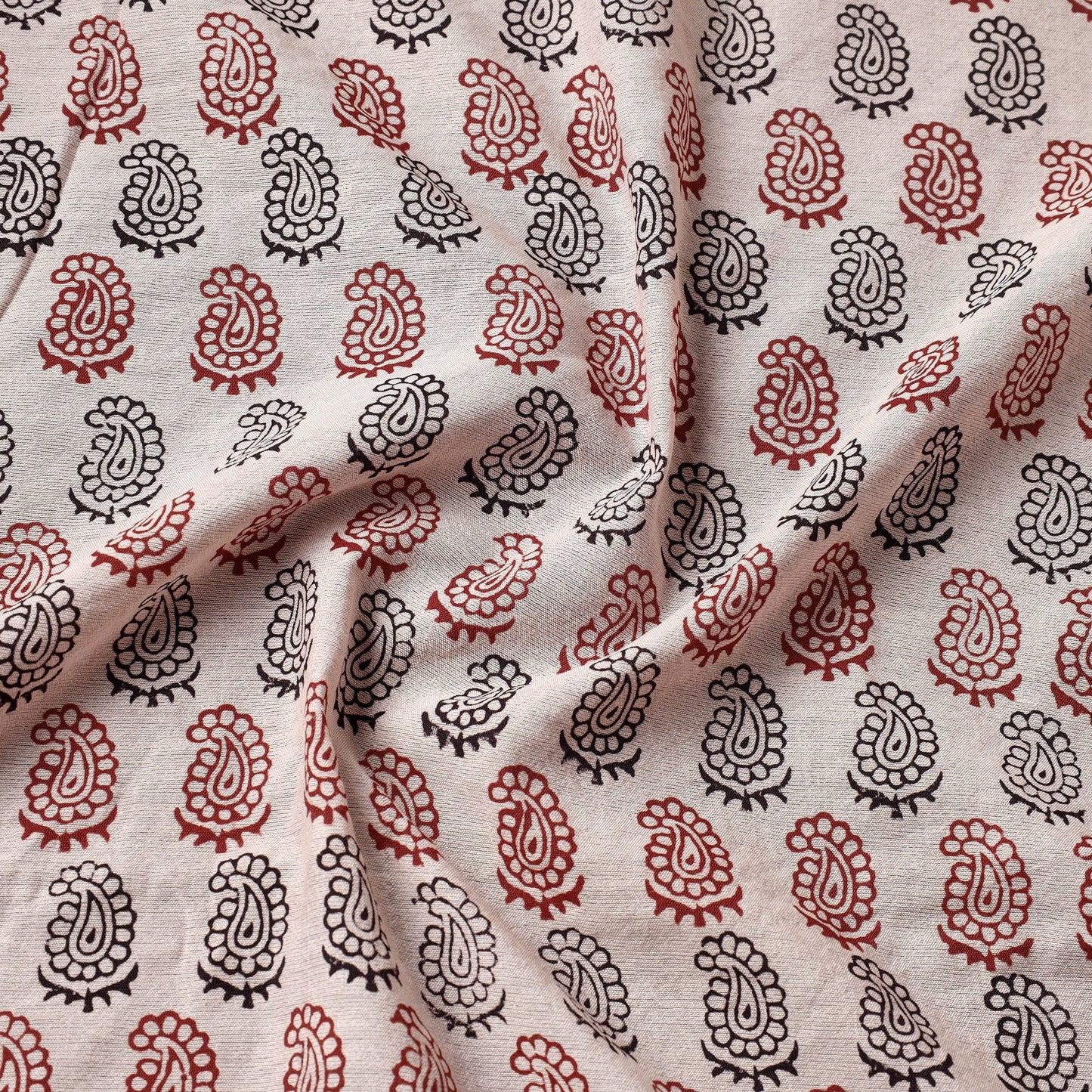 Beige Chanderi Silk Handloom Bagh Block Print Fabric