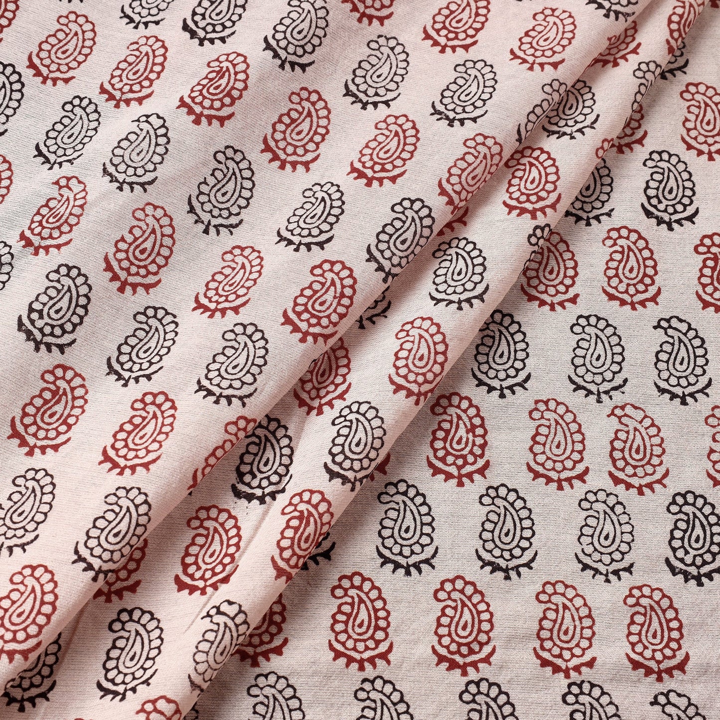 Beige Chanderi Silk Handloom Bagh Block Print Fabric