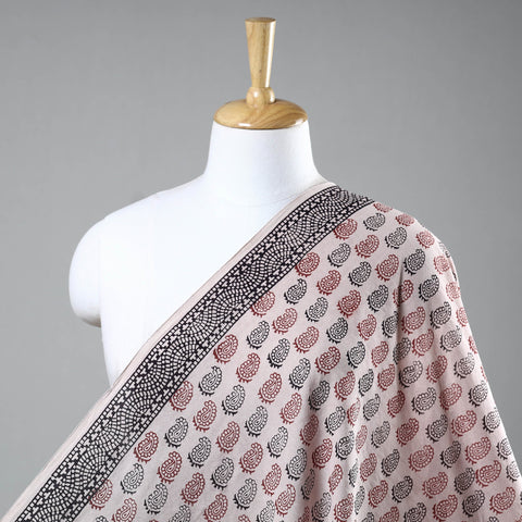 Beige Chanderi Silk Handloom Bagh Block Print Fabric