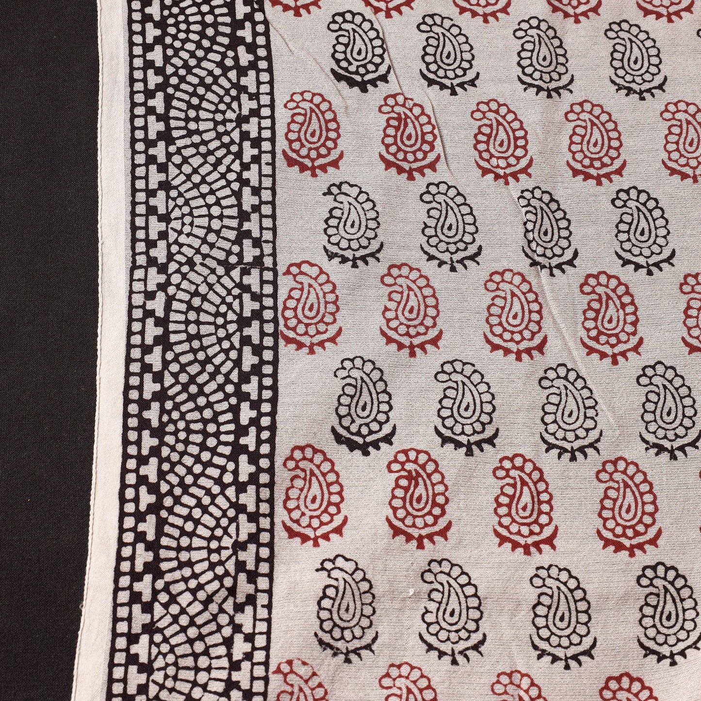 Beige Chanderi Silk Handloom Bagh Block Print Fabric