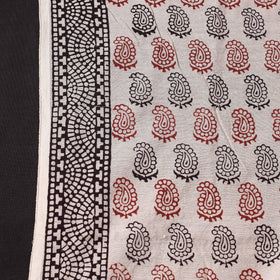 Beige Chanderi Silk Handloom Bagh Block Print Fabric
