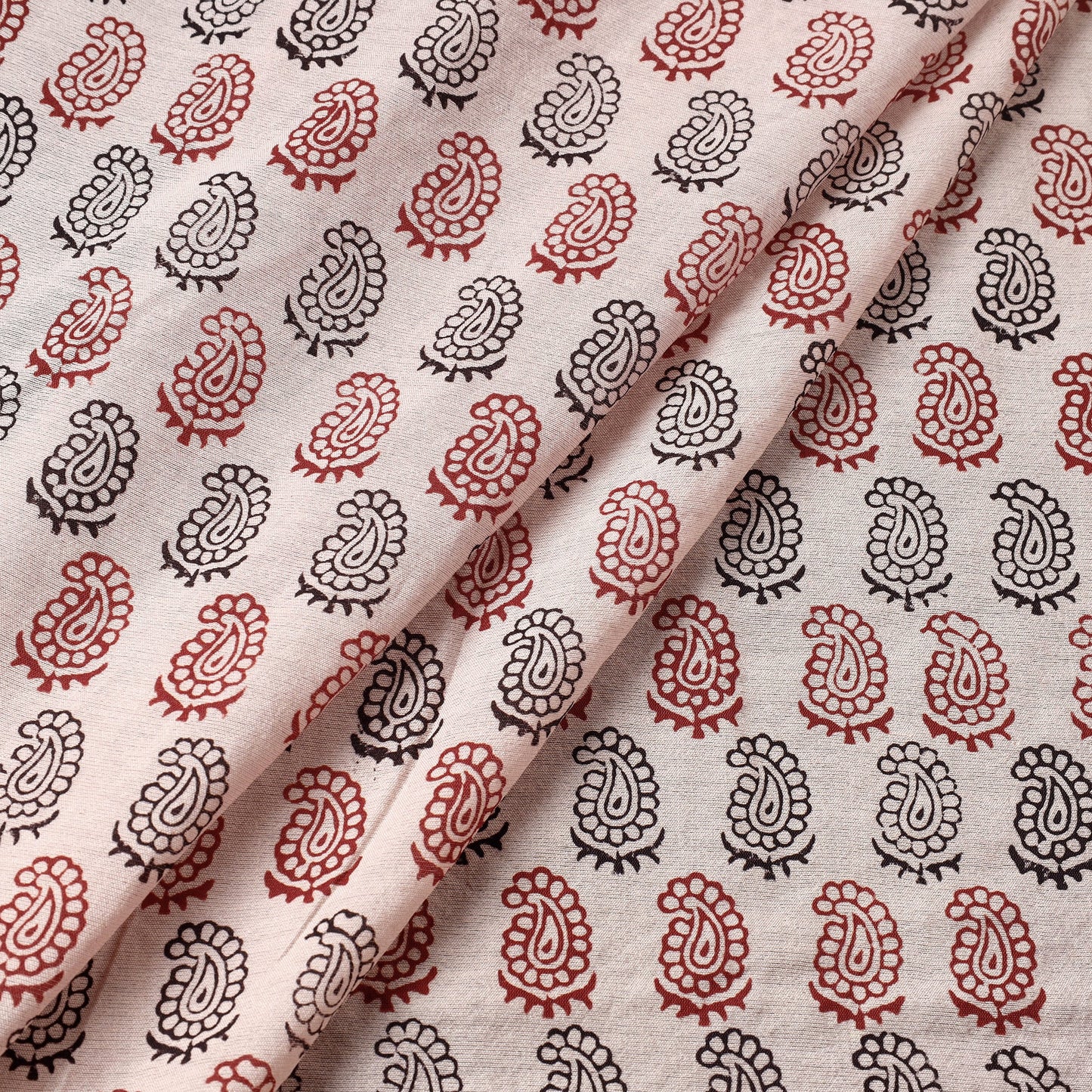 Beige Chanderi Silk Handloom Bagh Block Print Fabric