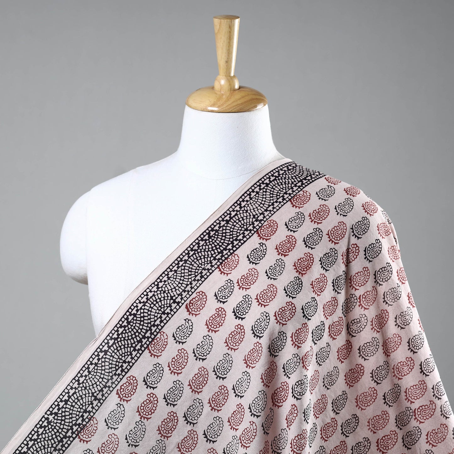 Beige Chanderi Silk Handloom Bagh Block Print Fabric