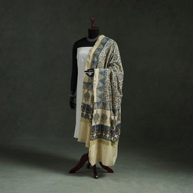 Beige - chanderi silk kutch hand block print natural dyed