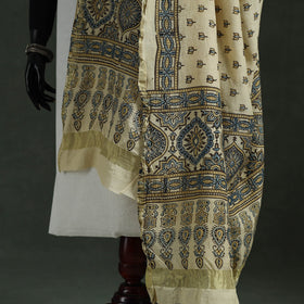 Beige - chanderi silk kutch hand block print natural dyed