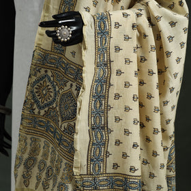 Beige - chanderi silk kutch hand block print natural dyed