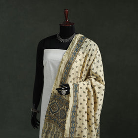 Beige - chanderi silk kutch hand block print natural dyed