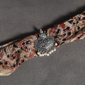 Beige Block Print Chanderi Silk Pendant Necklace Scarf