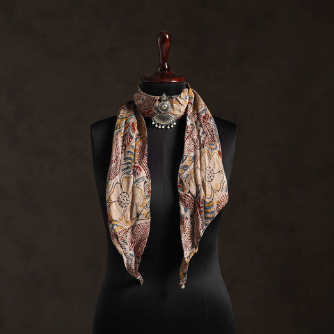 Beige Block Print Chanderi Silk Pendant Necklace Scarf