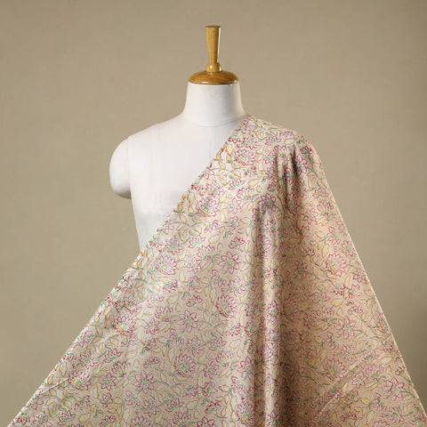 Beige - chanderi silk sanganeri fabric 07 - handcrafted