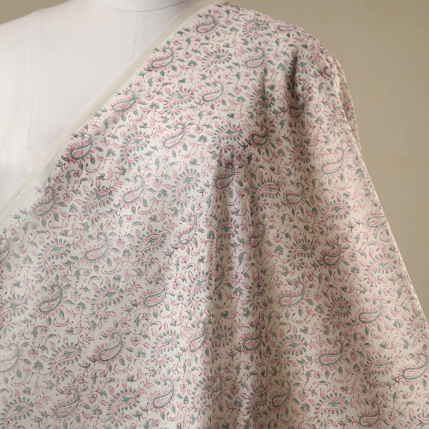 Beige - chanderi silk sanganeri fabric 10 - handcrafted