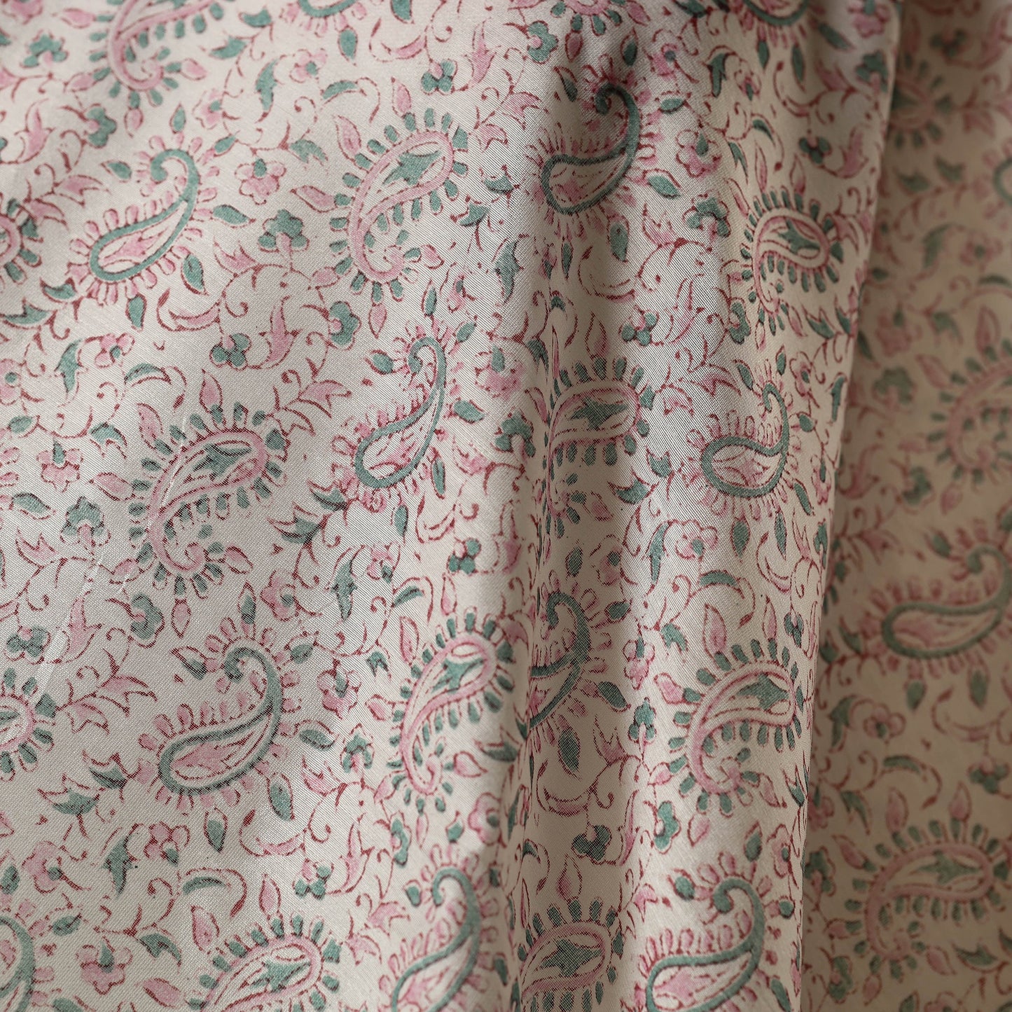 Beige - chanderi silk sanganeri fabric 10 - handcrafted