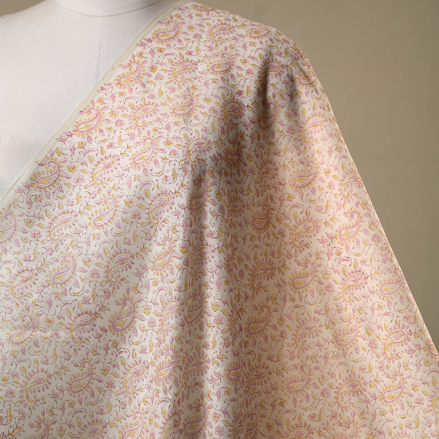 Beige - chanderi silk sanganeri fabric 13 - handcrafted