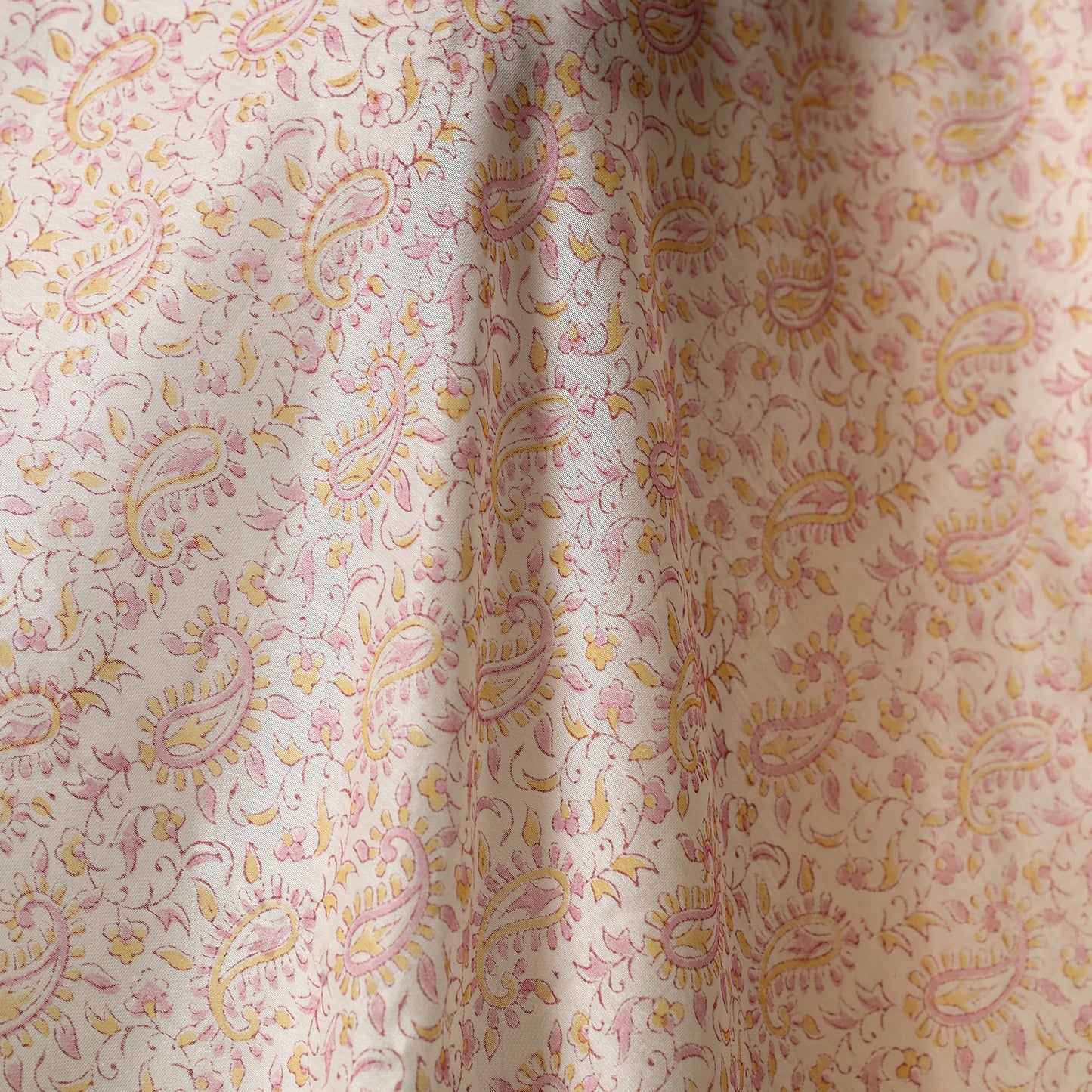Beige - chanderi silk sanganeri fabric 13 - handcrafted
