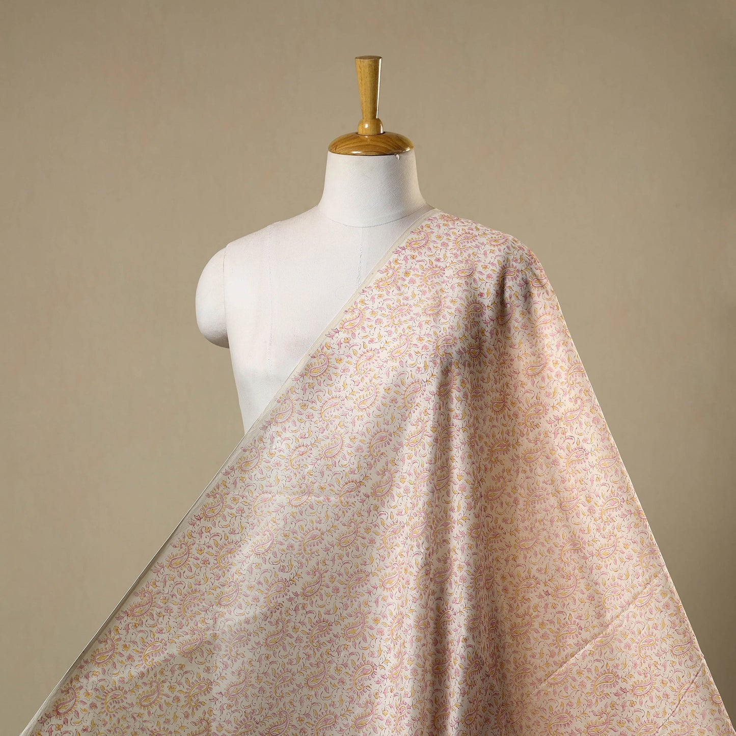 Beige - chanderi silk sanganeri fabric 13 - handcrafted