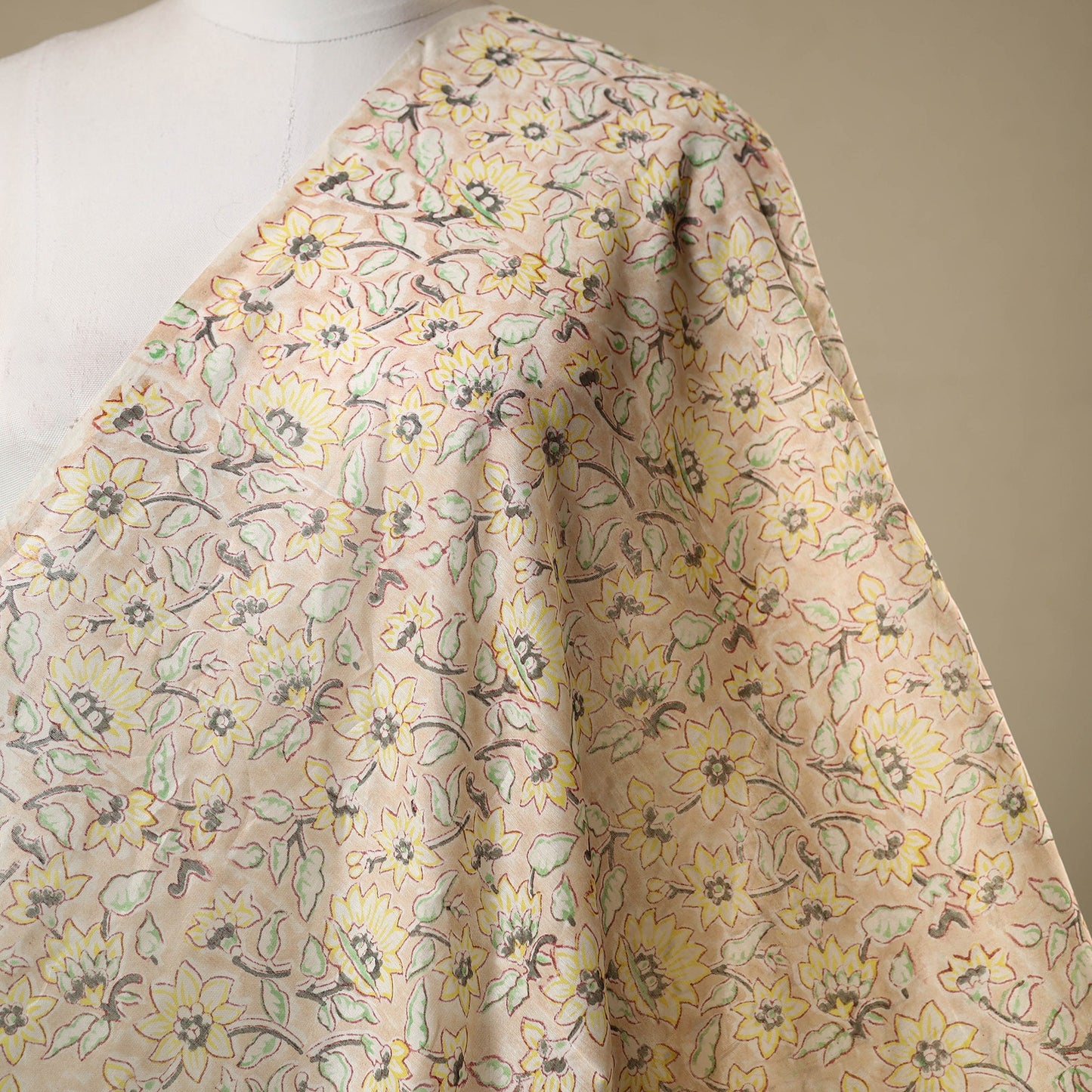 Beige - chanderi silk sanganeri fabric 14 - handcrafted