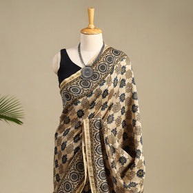 Beige Chanderi Silk Block Print Ajrakh Saree