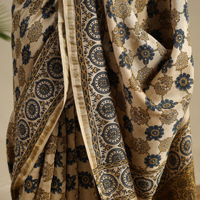 Beige Chanderi Silk Block Print Ajrakh Saree