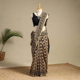 Beige Chanderi Silk Block Print Ajrakh Saree