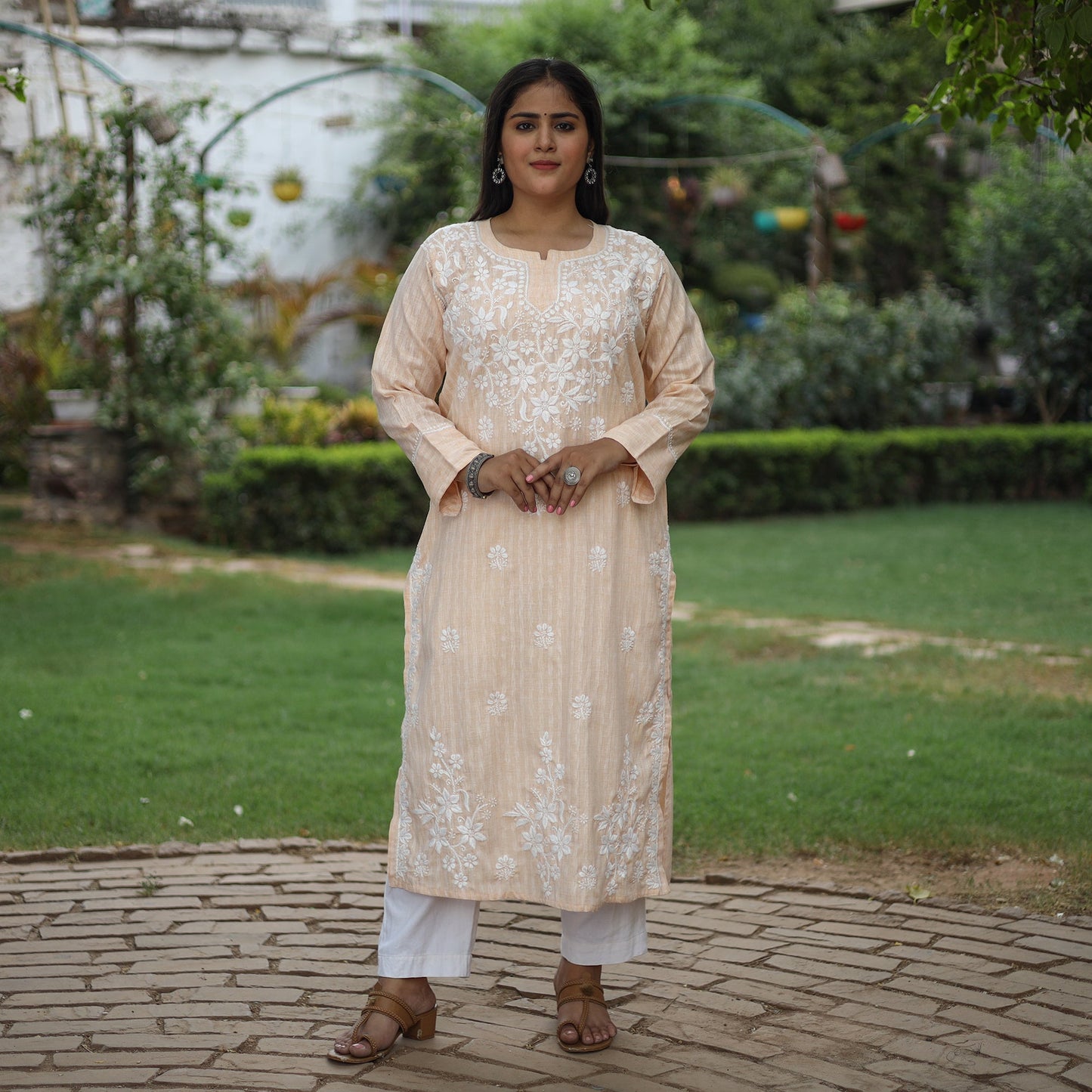 Buy Chikankari Hand Embroidered Cotton Long Kurta for Women