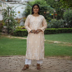 Buy Chikankari Hand Embroidered Cotton Long Kurta for Women