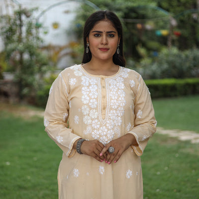 Buy Chikankari Hand Embroidered Cotton Long Kurta for Women